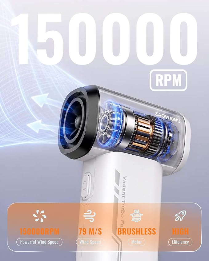 150000 RPM Electric Air Duster, Powerful Cordless Blower for Electronics | Fits PC & Electronics: Perfect for deep cleaning keyboards, computers, camera lenses, and delicate gaming setups.