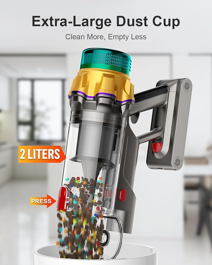 Cordless Vacuum Cleaner, 55KPA 650W 65Mins Extra-Large Dust Cup Cordless Stick Vacuum, Rechargeable Vacuum Cleaner with Self-Standing, Vacuum Cleaners for Home, Hardwood Floor, Carpet, Pet Hair