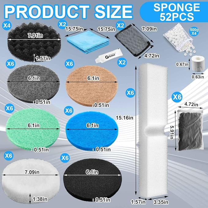 Threlaco 31 Pcs Compatible with Fluval Fx4/Fx5/Fx6 Replacement Filter Media, 3 Foam Block, 3 Carbon and 3 Water Polishing Pad, 2 Bio-sponge 3 Filter Pads, 3 Carbon, 9 Nitrite/Phosphate/Ammonia Remover