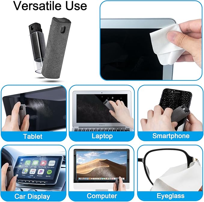 Screen Cleaner Spray and Wipe for Laptop Monitor and Car Screens, walrfid Laptop Keyboard Cleaner Kit for Airpod Phone iPhone Computer MacBook