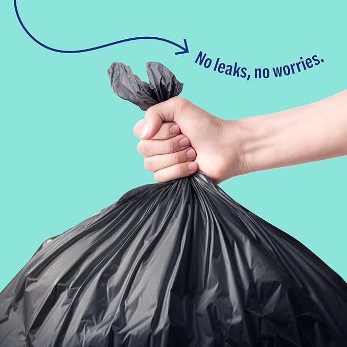 PERK Black 45 Gallon Trash Bag, Low Density 1.1 Mil