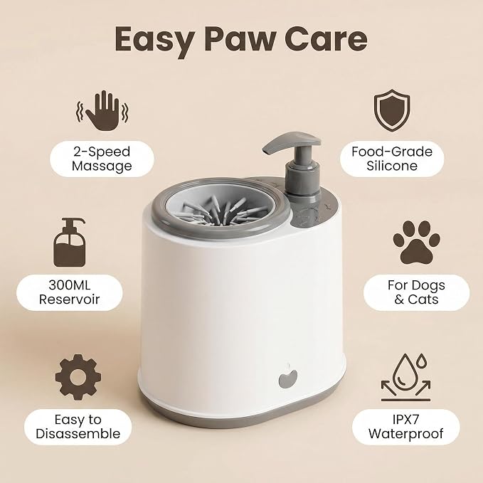 Winb Electric Dog Paw Cleaner with Soap Dispenser, Portable Automatic Washer, Rechargeable, Soft Silicone Bristles, for Dogs & Cats