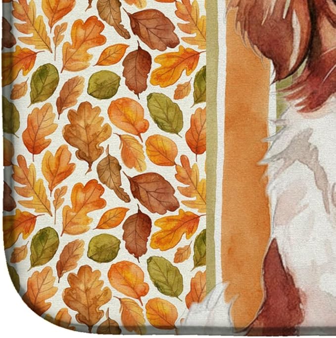 Caroline's Treasures Red and White Japanese Chin Heirloom Fall Dish Drying Mat Absorbent Dish Drying Mat Pad for Kitchen Counter Dish Drainer Mat for Countertop, 14 x 21", Multicolor