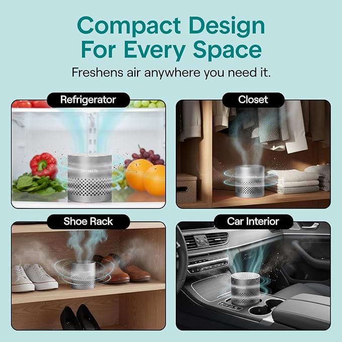 SereneLife Fridge Deodorizer & Odor Eliminator, Multi-Use Refrigerator Deodorizer Aluminum Pod for Freezer, Closet, Car, Shoes & Enclosed Spaces, Compact, Reusable & Lasts Up to 10 Years (Gray)