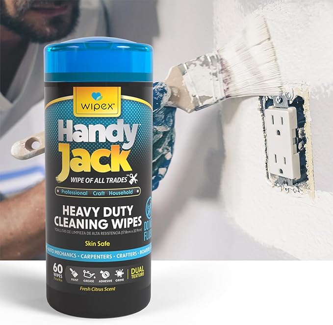 Wipex Handy Jack Degreaser Cleaner Heavy Duty Wipes, Dual Texture Cleaning Cloth for Mechanic Hand Wipes and Surfaces, Clean Tools & Automotive Parts, Paint Remover, Oil, Grease, & Dirt, 60ct Canister