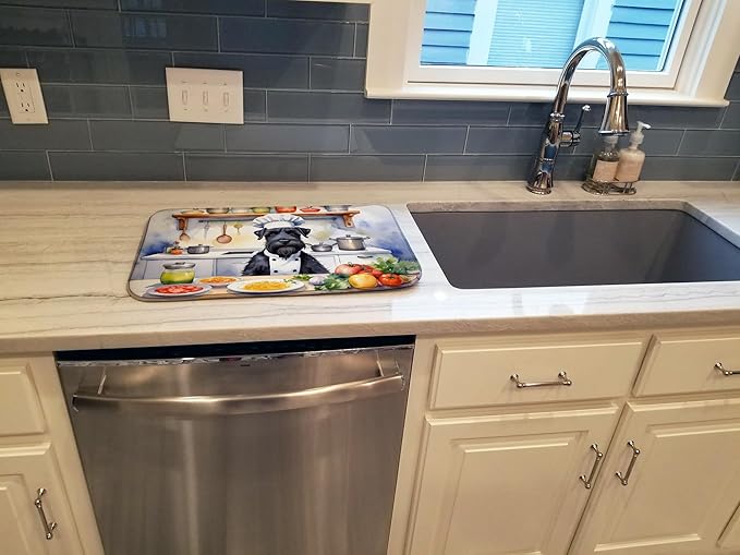 Caroline's Treasures DAC6256DDM Giant Schnauzer The Chef Dish Drying Mat Absorbent Dish Drying Mat Pad for Kitchen Counter Dish Drainer Mat for Countertop, 14 x 21", Multicolor