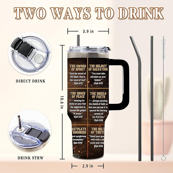 DUUV Christian Tumbler 40 Oz, Inspirational Christian Design, Stainless Steel Insulated Mug with Bible, Christmas Thanksgiving Gift for Religious Individuals, Spiritual Seekers, and Fantasy Fans