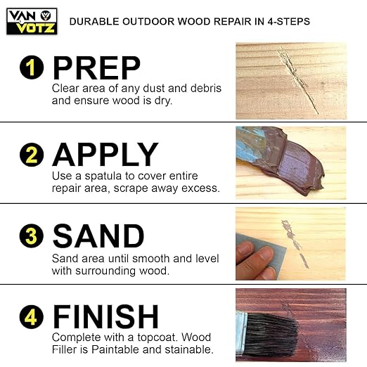Waterproof Wood Filler [1-Quart, Red] - Exterior Grade Wood Repair in 18 Paintable and Stainable Colors. Strong Adhesion and Durability for Outdoor Wood in All Weather Conditions.
