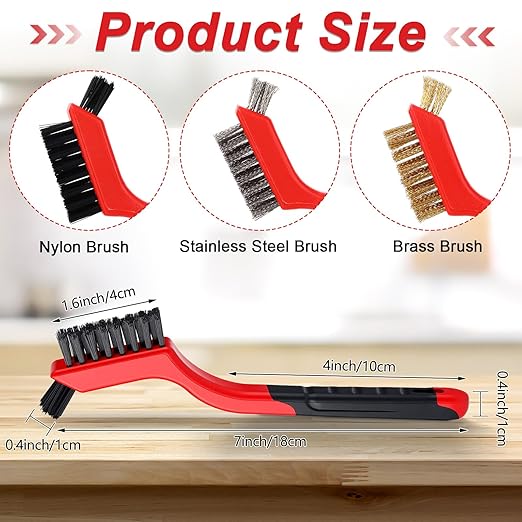 Reallnaive 50 Pcs Wire Brushes for Cleaning Rust 7 Inch Brass/Stainless Steel/Nylon Wire Brushes with Curved Handle Grip for Deep Cleaning Small Parts Rust Dirt Paint Scrubbing