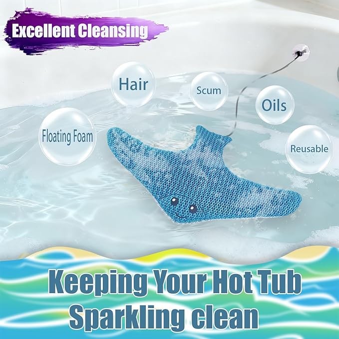 Hot Tub Descaler - Big Flying Fish Floating Hot Tub Sponge, Reusable Descaling Sponge, Keeps Water Clean, Spa and Pool Tub Descaling - Essential Hot Tub Accessories for Adults