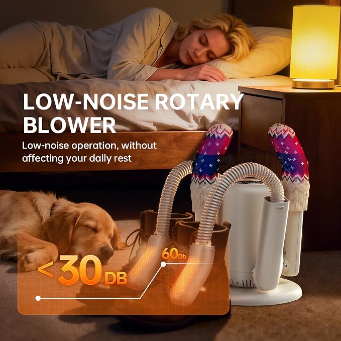 Boot Dryer, Shoe Dryer for Work Boots and Gloves, 4 Tubes with 6 Timers, Rose Salt Remove Odor, Quiet Portable Shoe Dehumidifier, Suitable for Ski Boots, Shoes, Gloves, Socks & Hats, SH03