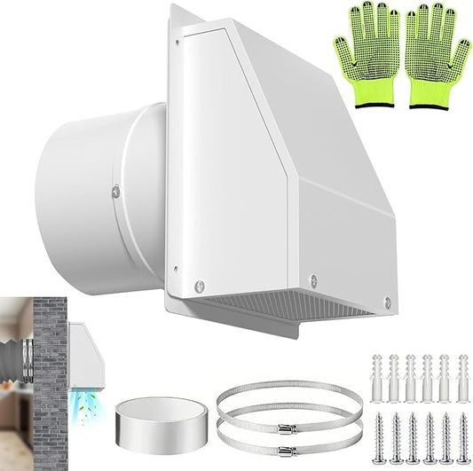 10 inch Wall Vent Cover for Dryer Vent, Outdoor Wall Exhaust Vent Cap Exterior Air Vent Cover with Screen & Damper, External Extractor Wall Vent Hood for Bathroom Fan Range Hood HVAC Duct