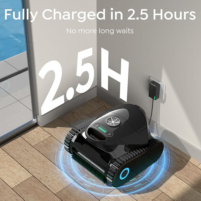 C1 Cordless Robotic Pool Cleaner with 180Mins, Wall Climbing & Waterline Cleaning, Long Runtime, Dual Layers, Automatic Pool Vacuum with APP, Multi Cleaning Modes and Paths, Obsidian