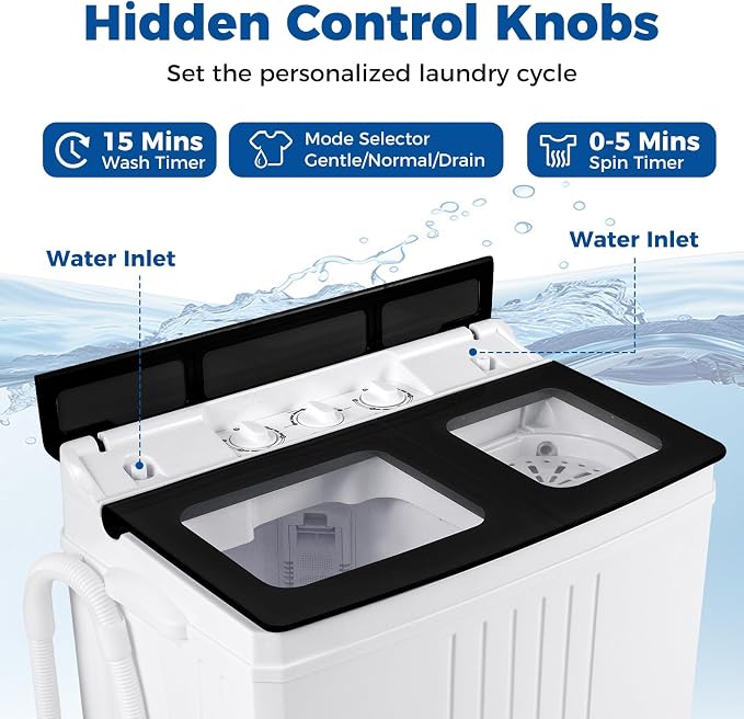 Giantex Portable Washing Machine, 20LBS Twin Tub Mini Compact Laundry Washer Spinner Combo with Drain Pump, 12Lbs Washer and 8Lbs Spinner for Apartments, RVs, Dorms, Black+White