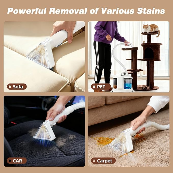 Coospider 18Kpa Portable Carpet Cleaner Machine, Powerful Suction with Cleaning Tools & Upholstery Cleaner, Couch Cleaning with Pet Stains Remover for Dog Bed, Furniture, Rug, Sofa, Car & Mattress