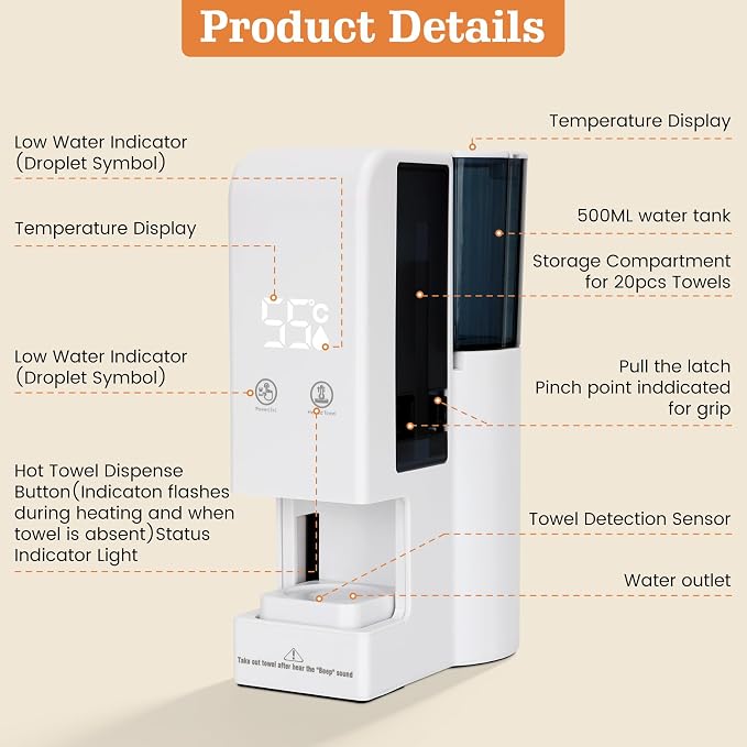 Hot Face Towel Heater Machine with Tray, Towel Warmer, 55°C (131°F) Constant Temperature, 5-Second Fast Heating & Automatic Dispenser, Smart Voice Alerts (Towel Machine + 100PCS Towels)
