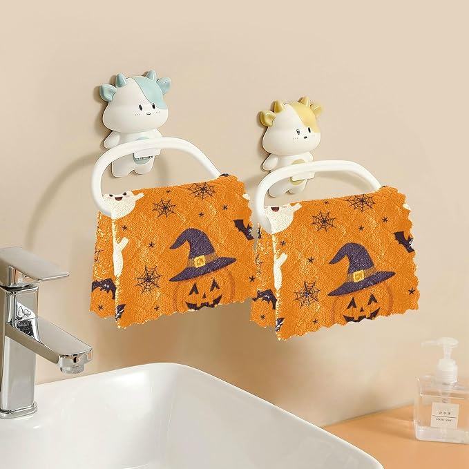 ALAZA Kitchen Towels Halloween Ghost Pumpkin Pattern Dish Towels Multipurpose Reusable Dish Cloths Soft Cleaning Cloth Kitchen Accessories Set of 6,11"x11"