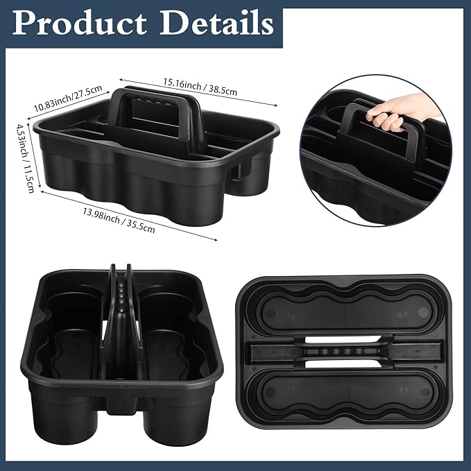 Wesiti 6 Pcs Cleaning Caddy with Handle Large Plastic Housekeeping Shower Basket Cleaning Supplies Organizer for Spray Bottles Brush Home Bathroom Office(Black)