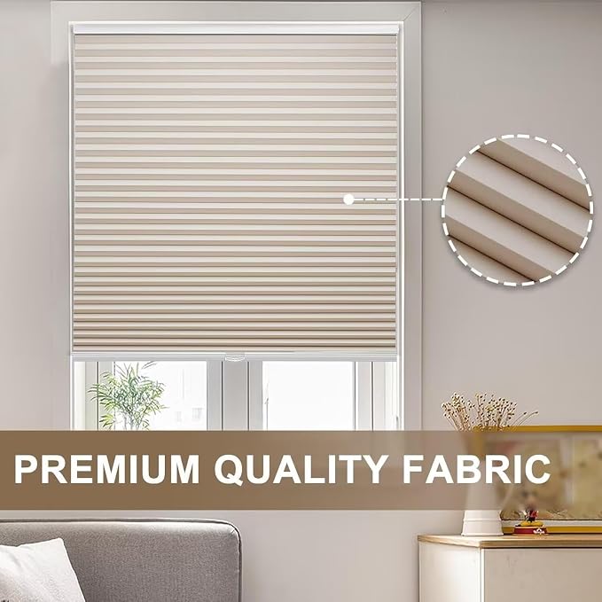 MYshade Cordless Blackout Cellular Shades, 1.5" Honeycomb Window Blinds for Bedroom & Nursery, Thermal Insulated, Noise Reducing, Privacy Shades, Inside or Outside Mount (30" W x 64" H, Beige)