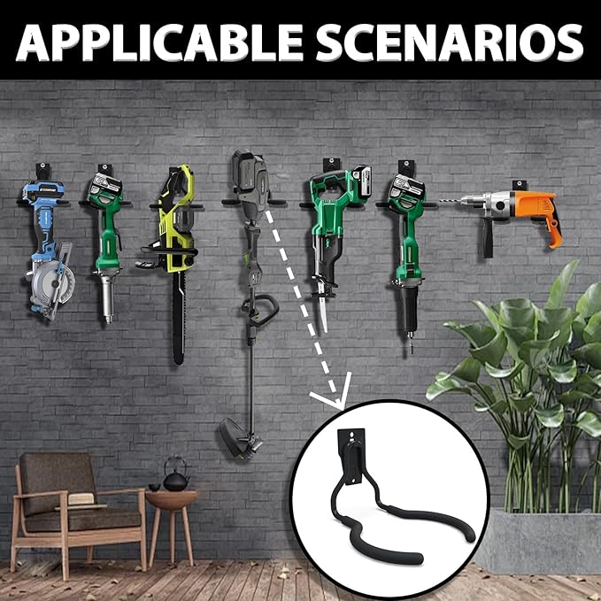 3-H Oversized Garden Power Tool Hanger 4 Pack, Weedeater Hanger,Garage Wall Hooks for Thick Body & Battery-Powered Weed Eater, String Trimmer, Leaf Blower