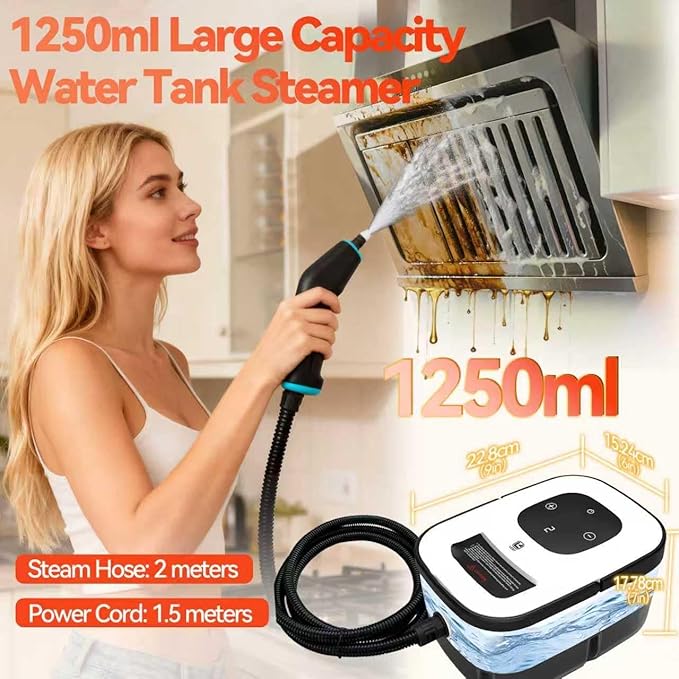 2500W Handheld Steam Cleaner, 6-Speed Portable Steamer with Large Tank & 10 Accessories, 10s Heat-Up steamer cleaning for Kitchen, Bathroom, Car Detailing, Tile & Grout Cleaning