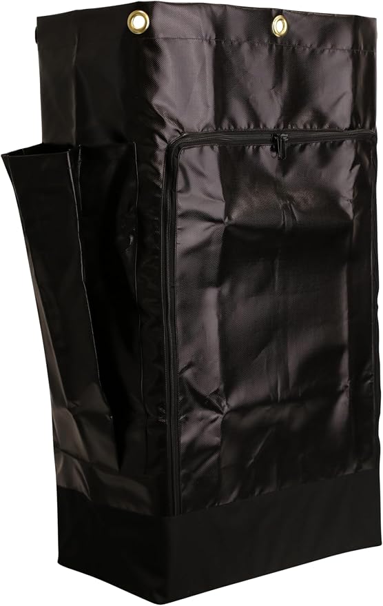 Replacement Housekeeping/GRA/Janitorial Cart Bag with Front Zipper Opening and Side Pockets, Black