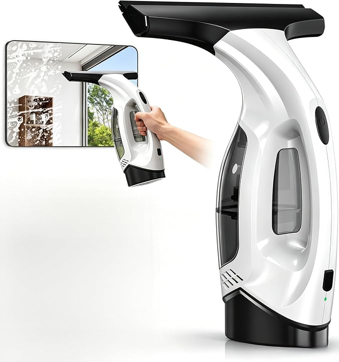 2200mAh Electric Window Cleaner Tool, Window Vacuum Squeegee Cordless, for Efficiently Spraying, Wiping and Vacuuming Windows, Mirrors, Shower Glass, Tiles (US Plug