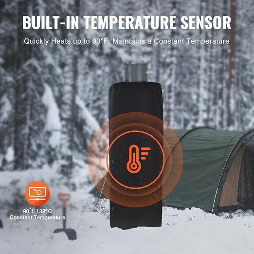 VEVOR Insulated Band Style Gas Cylinder Warmer, Fits 100 Lbs Gas Tank 280W Propane Heater, Fix Internal Thermostat Max Temp 90℉, Durable Waterproof Oxford Fabric, Tested to UL 499 Standard, FCC Listed