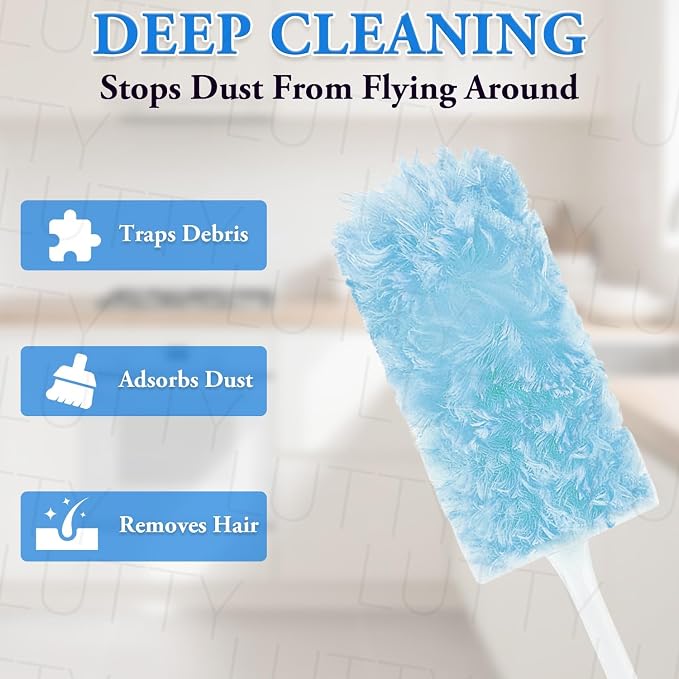 Dusters Refills 40 Count 360°Double-Sided 4X Microfibers Disposable Dusting Pads Compatible with Swiffer Duster Refill for Blinds Ceiling Fans Furniture Multi-Surface Dusting(Blue)