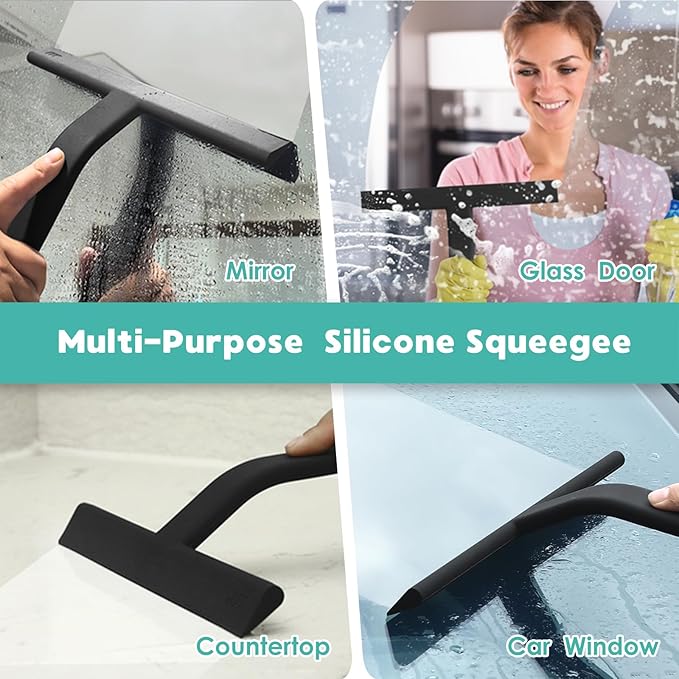 Shower Squeegee for Glass Door, One-Piece Silicone Squeegee with Minimalist Design and Integrated Hook for Easy Hanging, Cleaning Shower Walls, Glass Doors, Windows