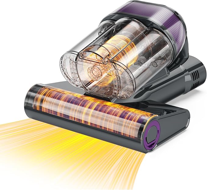 Simple Deluxe Mattress Vacuum Cleaner, 350W Bed Vacuum Cleaner with 18Kpa Powerful Suction and Triple Dust Bin, 253.7nm UV-C Light, HEPA Filter & Ultrasoni, 149℉ Heat, Handheld for Bed, Sofa, Corded