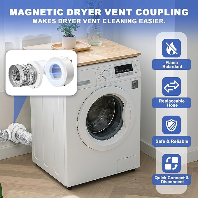 90° Magnetic Dryer Vent Coupling Strong Magnetic Self-connection，Suitable for Confined Paces Magnetic Dryer Vent Coupler with 4 inch Hose Easy to Connect（WHITE)