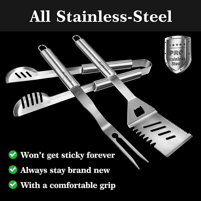 GRILLART 3PCS Grill Tools Bundle with Fast Clean Grill Brush