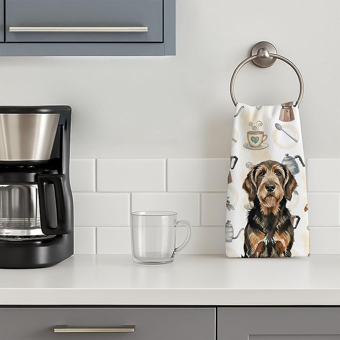 Caroline's Treasures Black and Tan Otterhound Coffee Bar Kitchen Towel Velour Plush Front and Cotton Loop Back Machine Washable