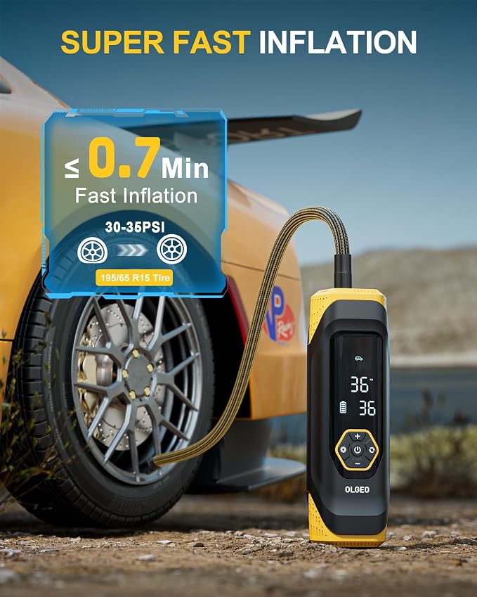 Olgeo Tire Inflator Portable Air Compressor, 180PSI Cordless 6X Faster Air Pump, Air Compressor with Pressure Gauge, One Click Smart Tire Pump for Car, Motorcycle, Bicycle and Ball(Black)