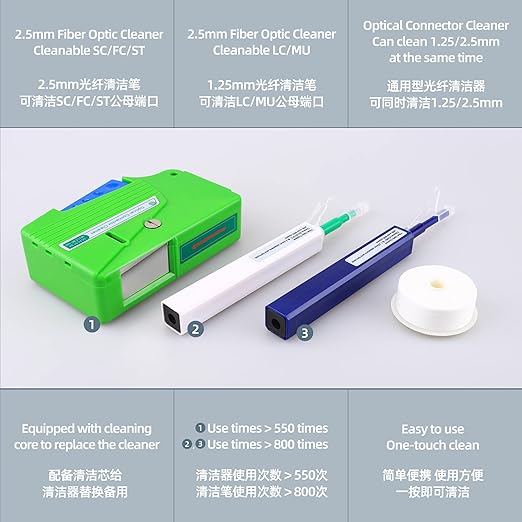 Fiber Optic Cleaner Cleaning Pen Box Kit 2.5mm 1.25mm FC SC ST LC Optical Fiber Cable Connector Endface Optical Cleans Tool Set 4 in 1