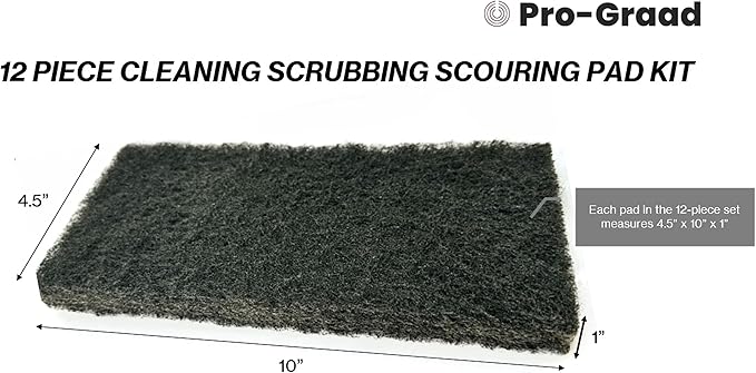 12 piece Refill Cleaning Scrubbing Scouring Pad Kit with 3X of 4 Different 10 x 4.5in Utility Cleaning Scrubber Scouring Pads | White Blue Brown Black | Compatible with Doodlebug Pad Holder