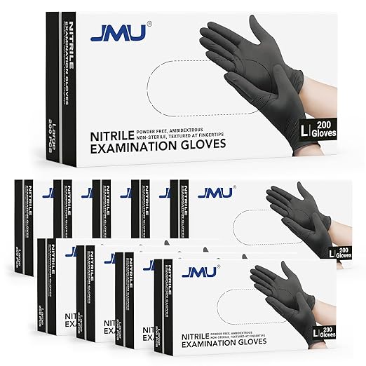 JMU Black Nitrile Disposable Exam Gloves Large | 3.5 Mil, Latex Free, Powder Free | 2000 Count Bulk Case | for Medical, Food Prep, Cleaning