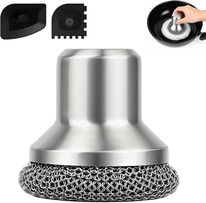 Cast Iron Scrubber and Scraper, 316 Chain Mail Scrubber for Cleaning Dishes, Stock Pots,Black, 1 Count ((Small Chain Mail))