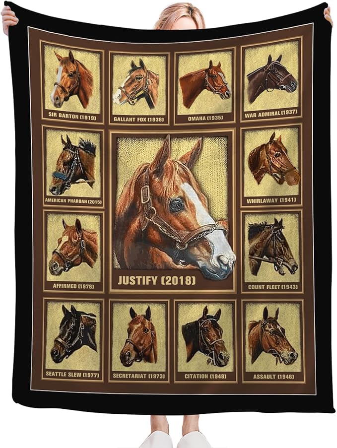 Tijuboni Racing Horses Throw Blanket Horse Gifts for Girls Boys Women Men Kids Adults Soft Flannel Fleece Blanket for Couch Sofa Bed Home Decor 40"x50"