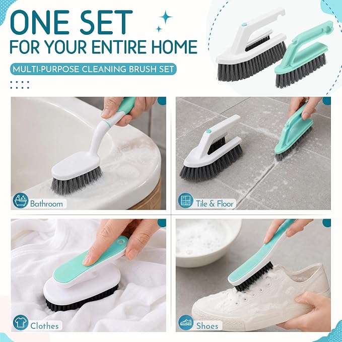 10 Pack Dish Brush Set for Household Use Kitchen Scrub Brushes with Non-Slip Long Handle Multi-Purpose Cleaning Brushes for Dishes Pot Pan Kitchen Sink Tub Cup Clothes Shoes Floor(Blue)
