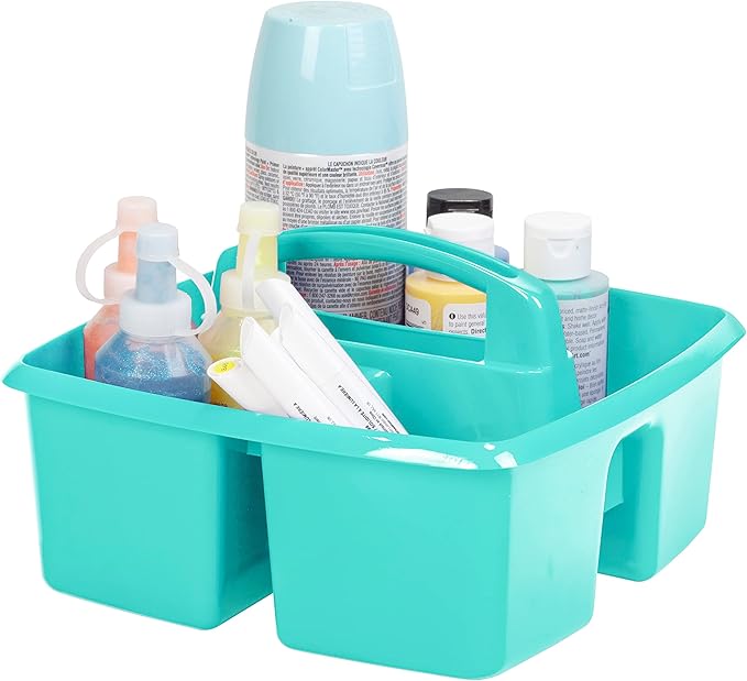 Storex 3-Compartment Small Caddy – Multipurpose Classroom Organizer with Handle, Teal, 6-Pack (00952U06C), 9.25 x 9.25 x 5.25 Inches