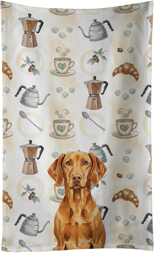 Caroline's Treasures Vizsla Coffee Bar Kitchen Towel Velour Plush Front and Cotton Loop Back Machine Washable
