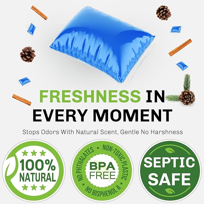 WELLUCK RV Toilet Treatment Drop-Ins, 50 Pack - 50 Week Supply Black Tank Deodorizer | Breaks Down Waste & Tissue | Septic Safe Treatment for RV, Camper, Marine Toilet | Pine & Cinnamon Scents