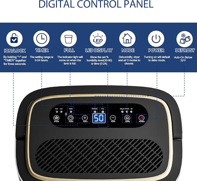 3000 Sq.Ft Dehumidifier for Basement with Drain Hose, Upgraded 30 Pint Large Best Compressor Dehumidifiers for Home or Garage, Smart Humidity Control, 24H Timer & Child Lock, Ideal for Large Rooms