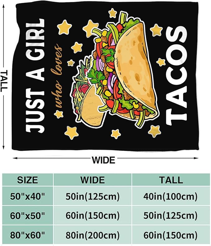 Tijuboni Tacos Throw Blanket Just A Girl Who Loves Tacos Gifts for Girls Boys Women Men Kids Adults Soft Flannel Fleece Blanket for Couch Sofa Bed Home Decor 50"x60"