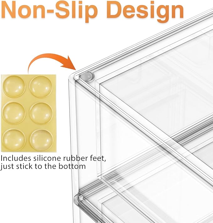 TOOGE Stackable Baby Bottle Organizer: Acrylic Bottle Organizer Baby Storage Drawers Clear Bottle Station Organization for Countertop Cabinet Vanity with 4 in 1 Cup Lid Cleaning Brush & Label - Wide