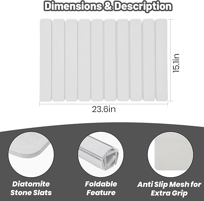 Large Stone Dish Drying Mat for Kitchen Counter,drying mat 24"(L)×16"(W),diatomaceous earth dish drying mat,quick drying stone mat for kitchen sink,drying dish mat white