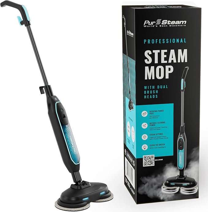 Pursteam New & Improved ScrubMaster Steam Mop with Dual Scrubbing LED Head