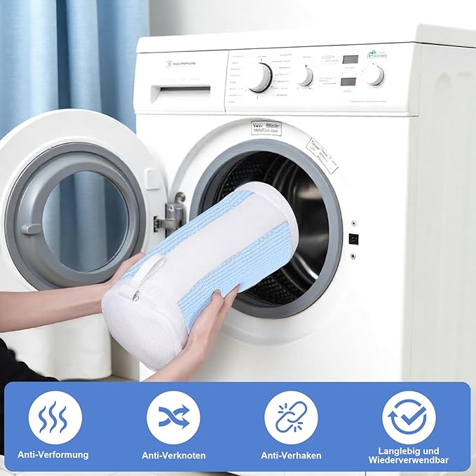 Dntorx Shoe Washing Machine Bags, 2 PCS Reusable Blue+White Chenille Laundry Bags for Washing Machine, 360 Wrap-Around Clean Shoe Laundry Bags with Hidden Zipper